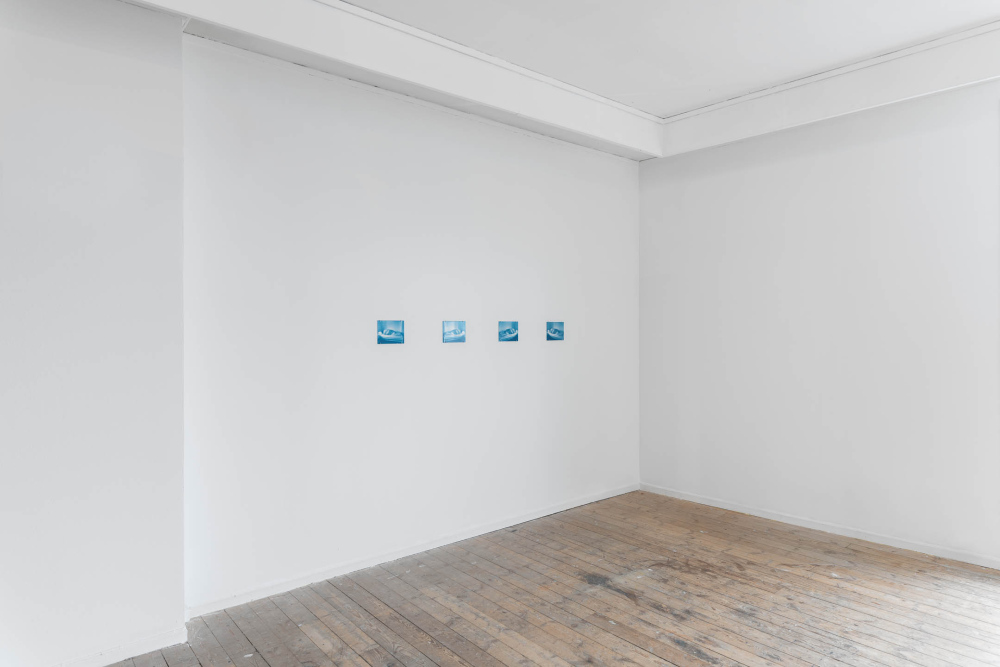 "Circadian rhythm: images of my sister taking an afternoon nap", four screen prints on glass, phycocyanin, acrylic paint